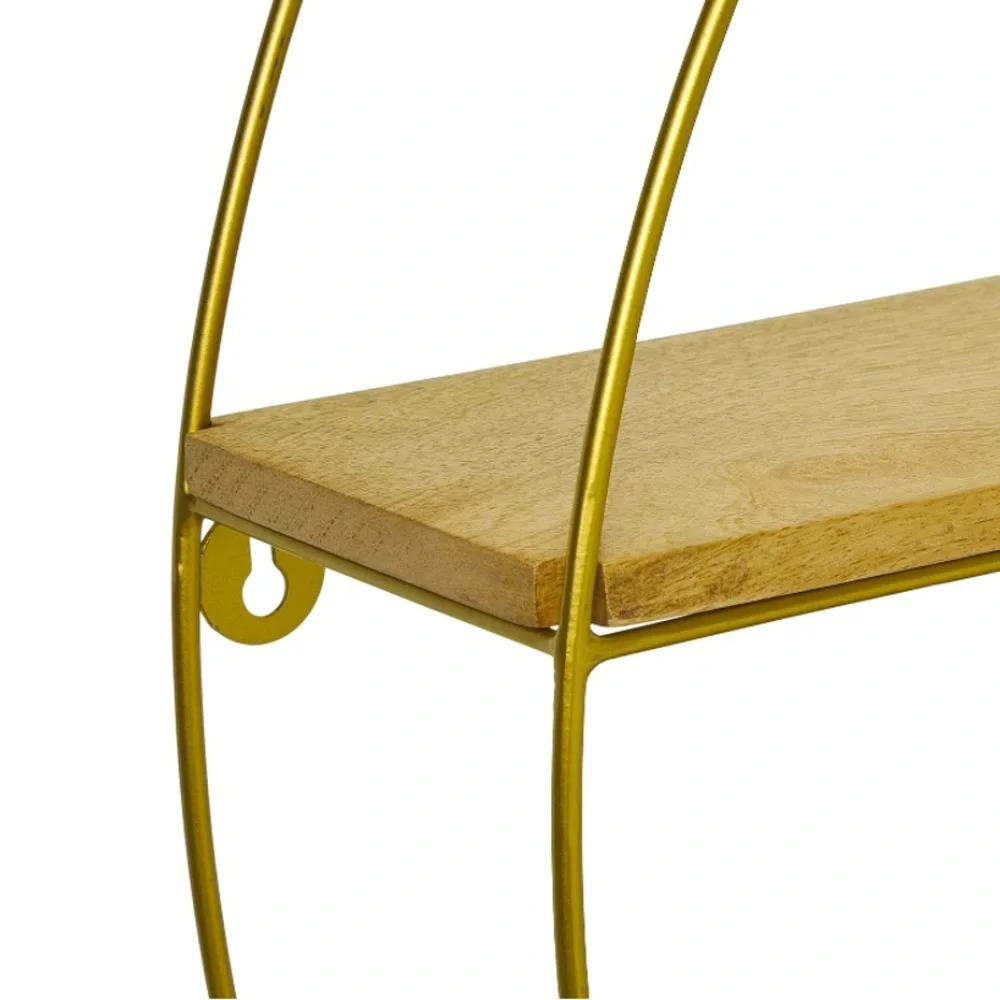 Kate and Laurel Delmar Wood and Gold Metal Geometric Floating Wall Shelf